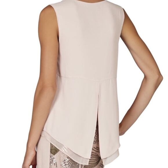 BCBGMaxazria Mishelle Blush Pink Lace V-neck Split Back Sleeveless Blouse Tank - Picture 2 of 11